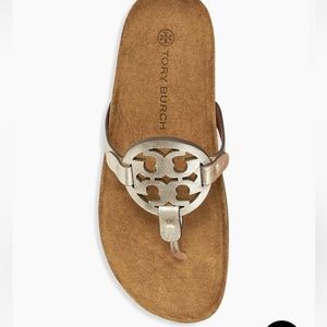 Tory Burch Miller Cloud Metallic Leather Thong Sandals- Spark Gold